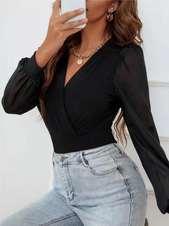Bodysuit met V-hals en lange mouwen