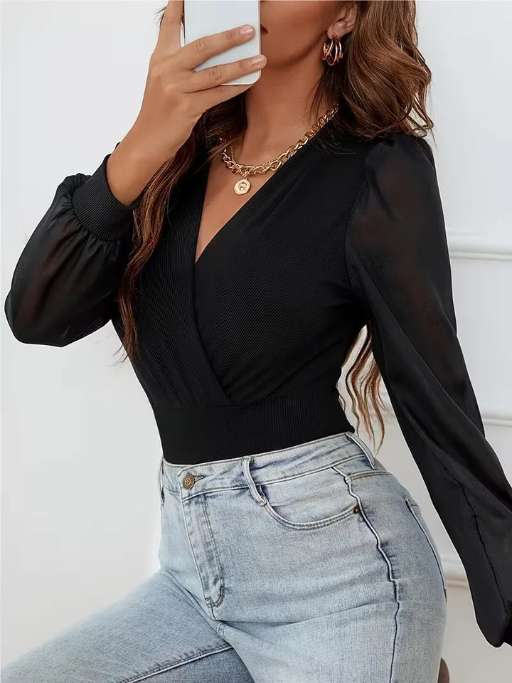 Bodysuit met V-hals en lange mouwen
