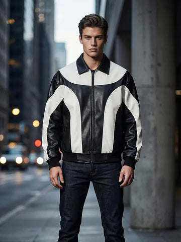Leren jassen met color block patroon