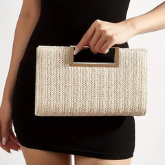 Woven clutch met vierkante handgreep
