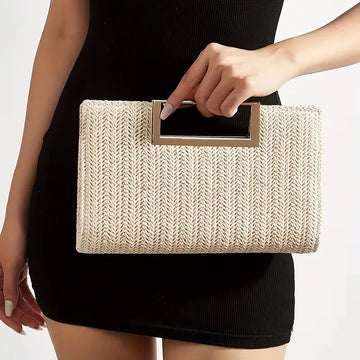 Woven clutch met vierkante handgreep