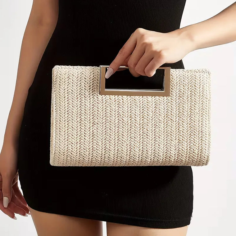 Woven clutch met vierkante handgreep