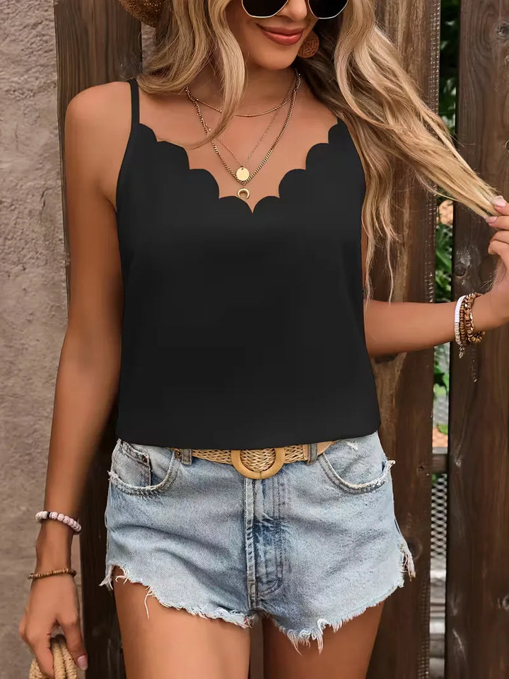 Tanktop met V-hals en scallop trim