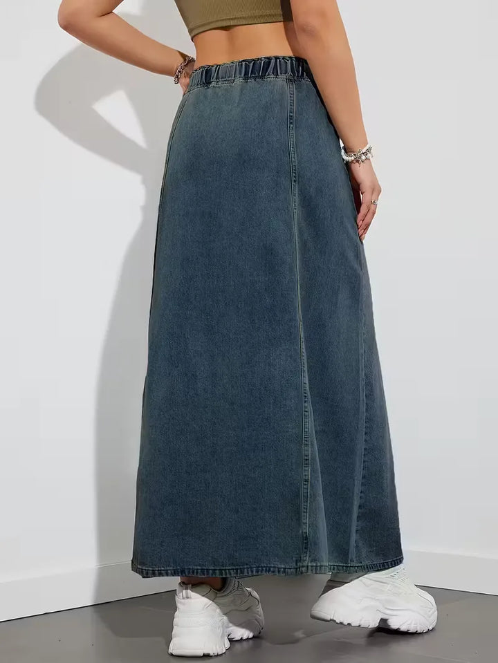 Denim rok met elastische tailleband