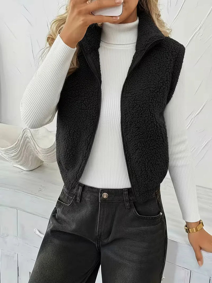Vest met rits en faux shearling