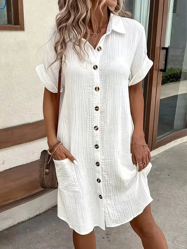 Overhemdjurk met V-neck en korte mouwen