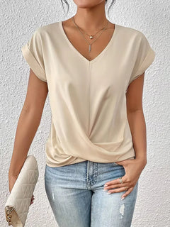 V-hals T-shirt met draped front