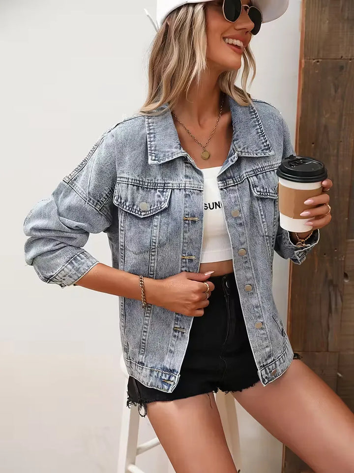 Spijkerjas met sequin fringe detail