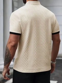 Polo met V-neck en jacquard patroon