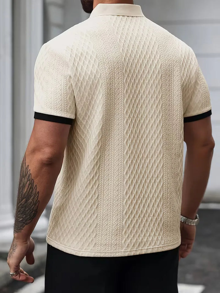Polo met V-neck en jacquard patroon
