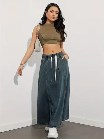 Denim rok met elastische tailleband