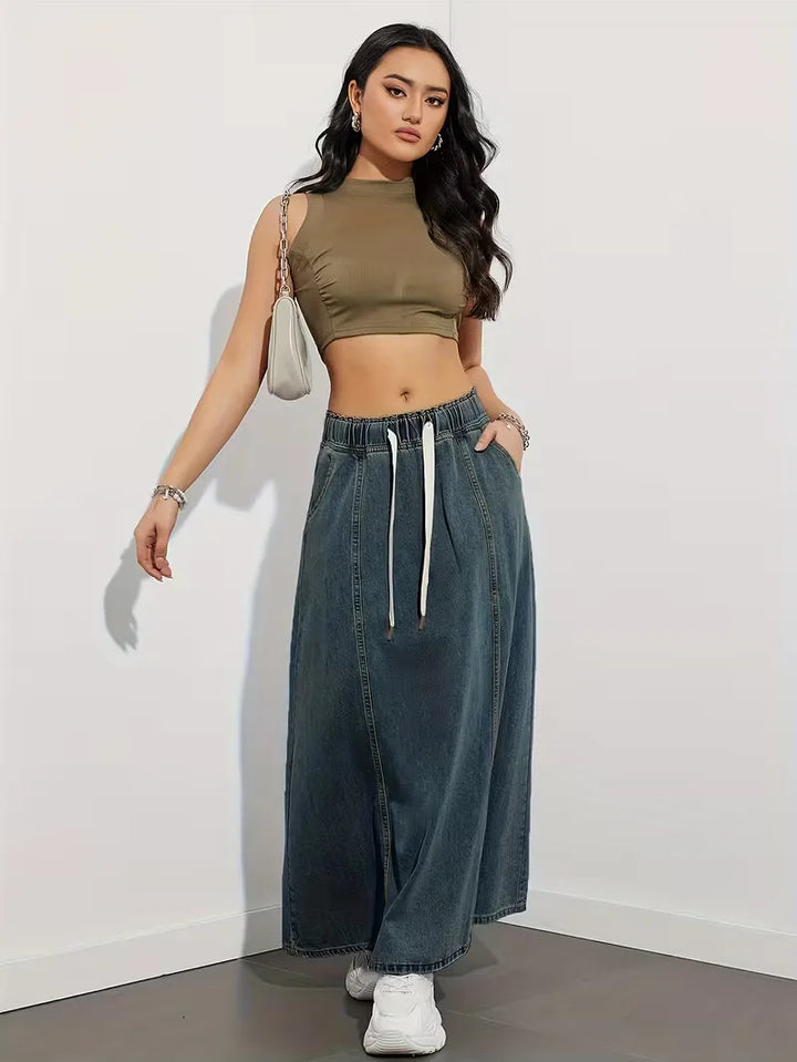 Denim rok met elastische tailleband