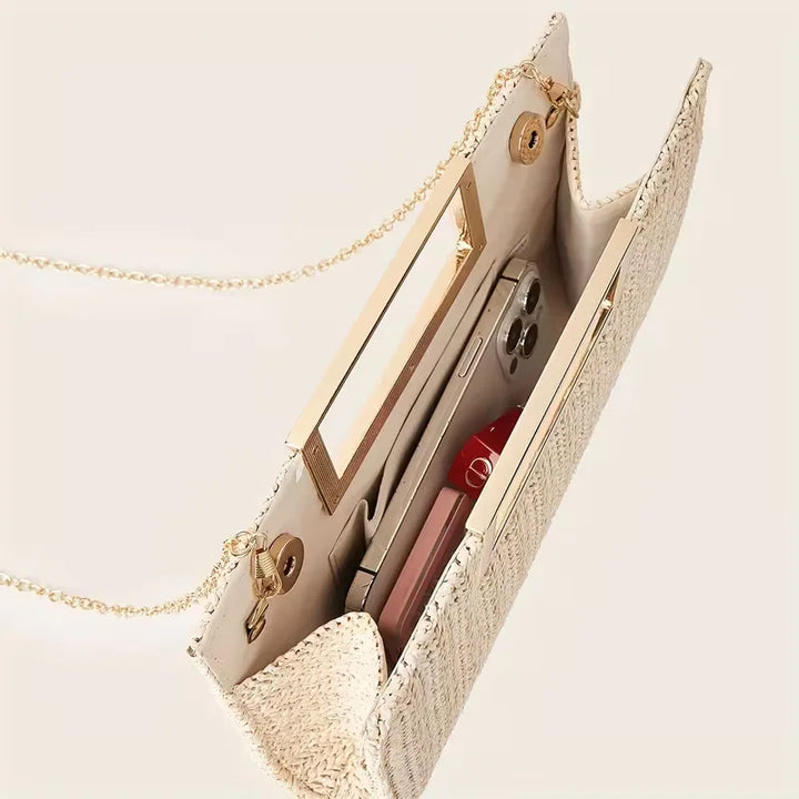 Woven clutch met vierkante handgreep