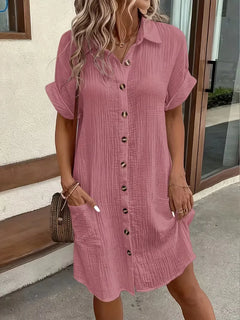 Overhemdjurk met V-neck en korte mouwen
