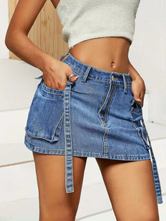 Denim rok met flapzakken