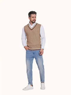 Mouwloos gebreid vest met V-hals