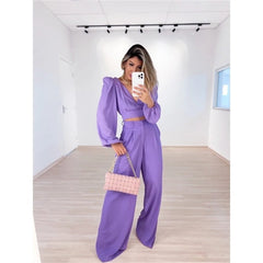 Stijlvolle Dames Tweedelige Set - Top met V-hals en Comfortabele Broek