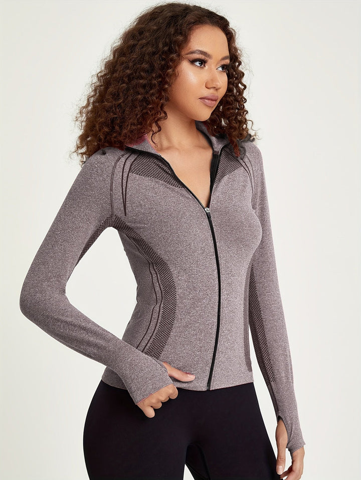 Esmée | Sportief track jacket met lange mouw en volledige rits in zwart in de kleur Grijs voor dames in stijl geschikt voor alle seizoenen.