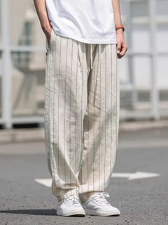Wide fit pantalons met verticale strepen