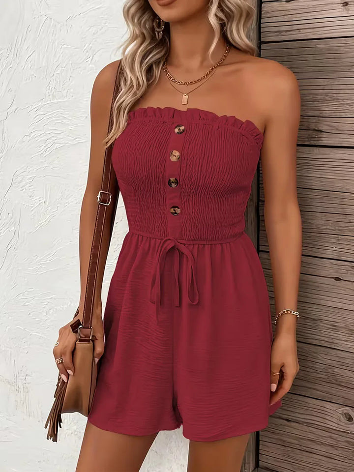Strapless playsuit met wijde pijpen
