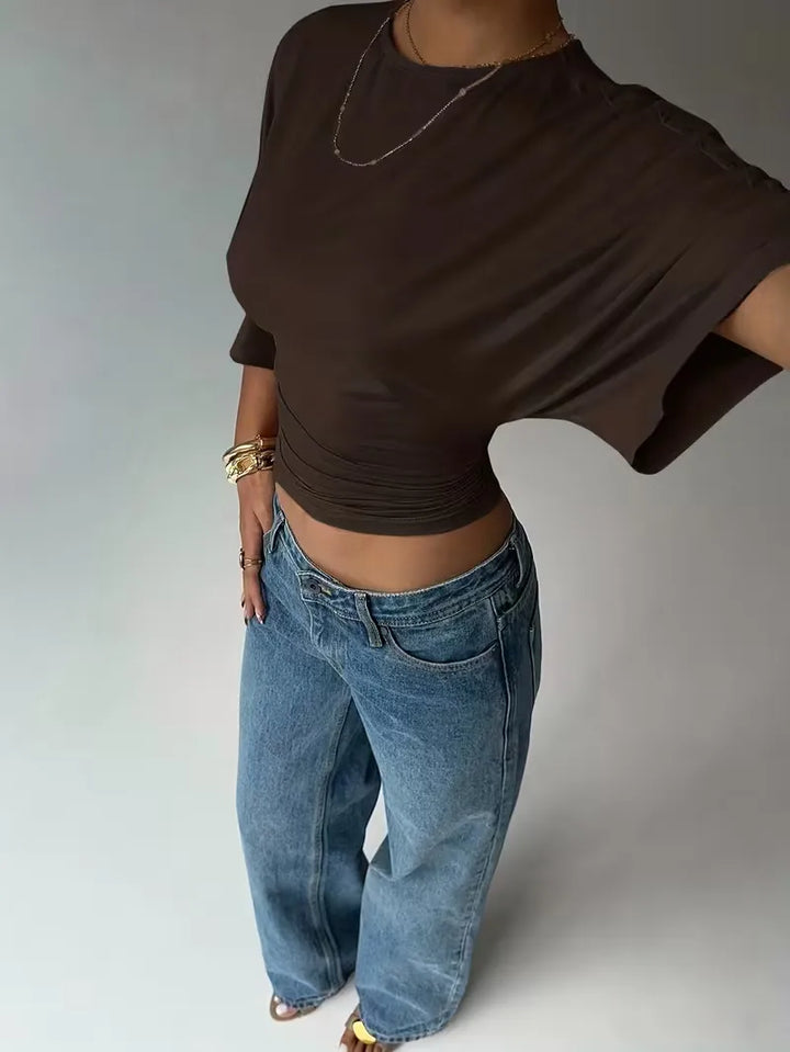Cropped T-shirt met ruched taille