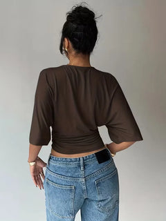 Cropped T-shirt met ruched taille