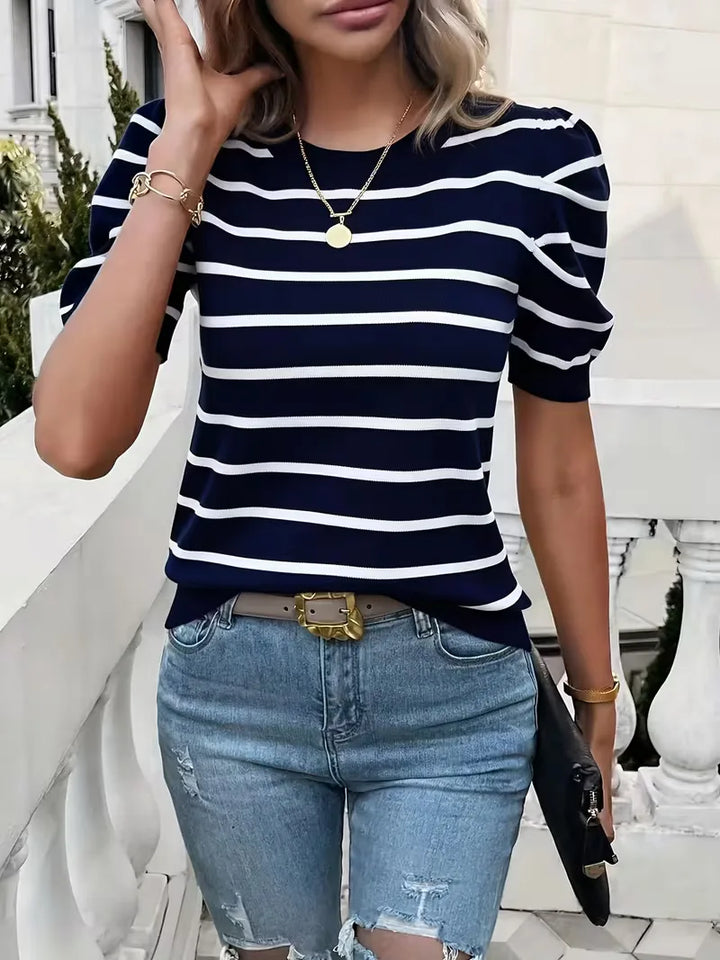 T-shirt dames met strepen en puffed sleeves