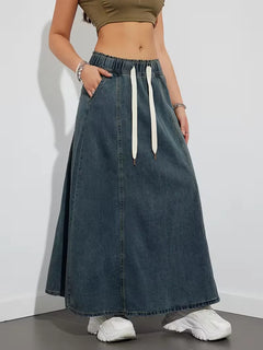 Denim rok met elastische tailleband