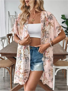 Chiffon cardigan met bloemenprint