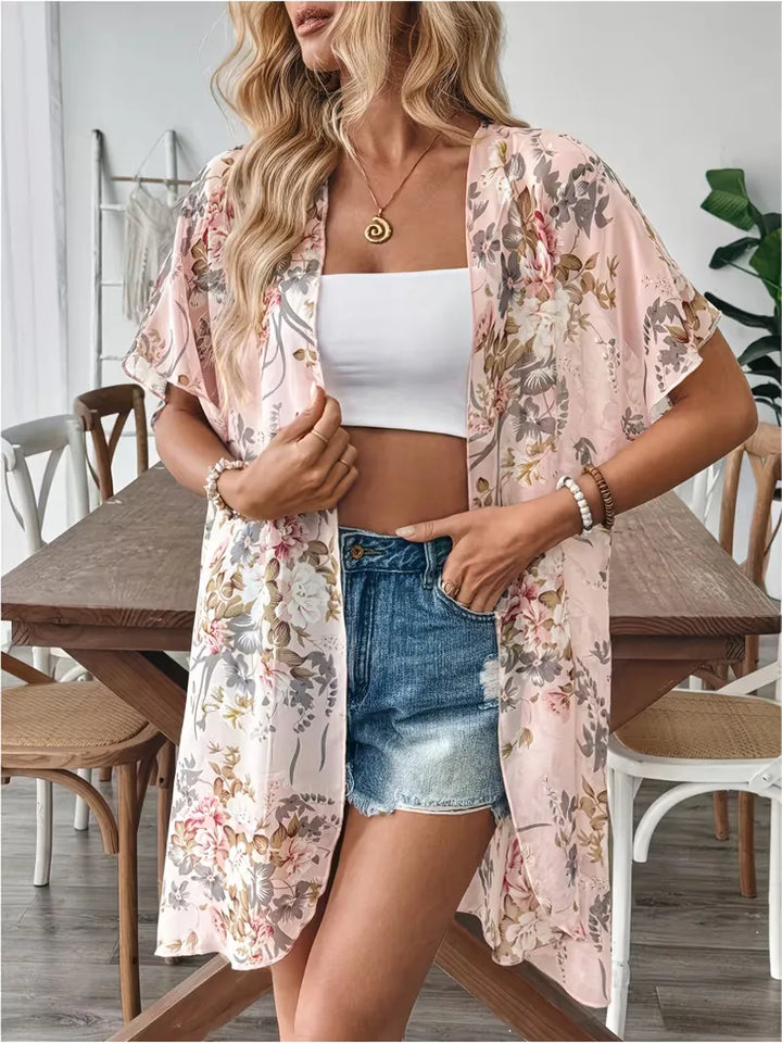 Chiffon cardigan met bloemenprint