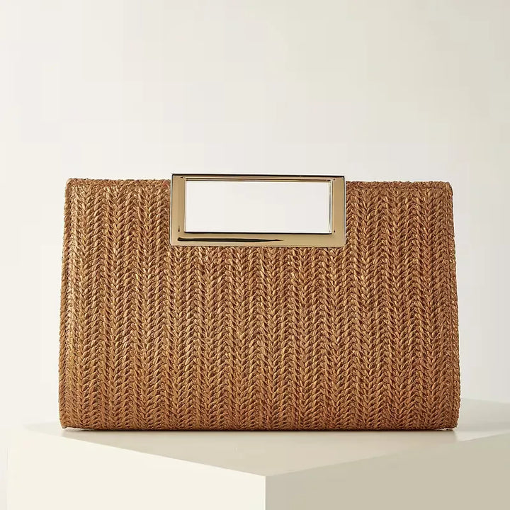 Woven clutch met vierkante handgreep