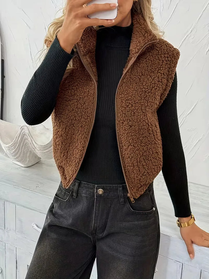 Vest met rits en faux shearling