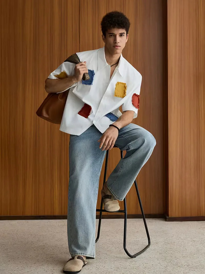 Korte mouw overhemd met patchwork