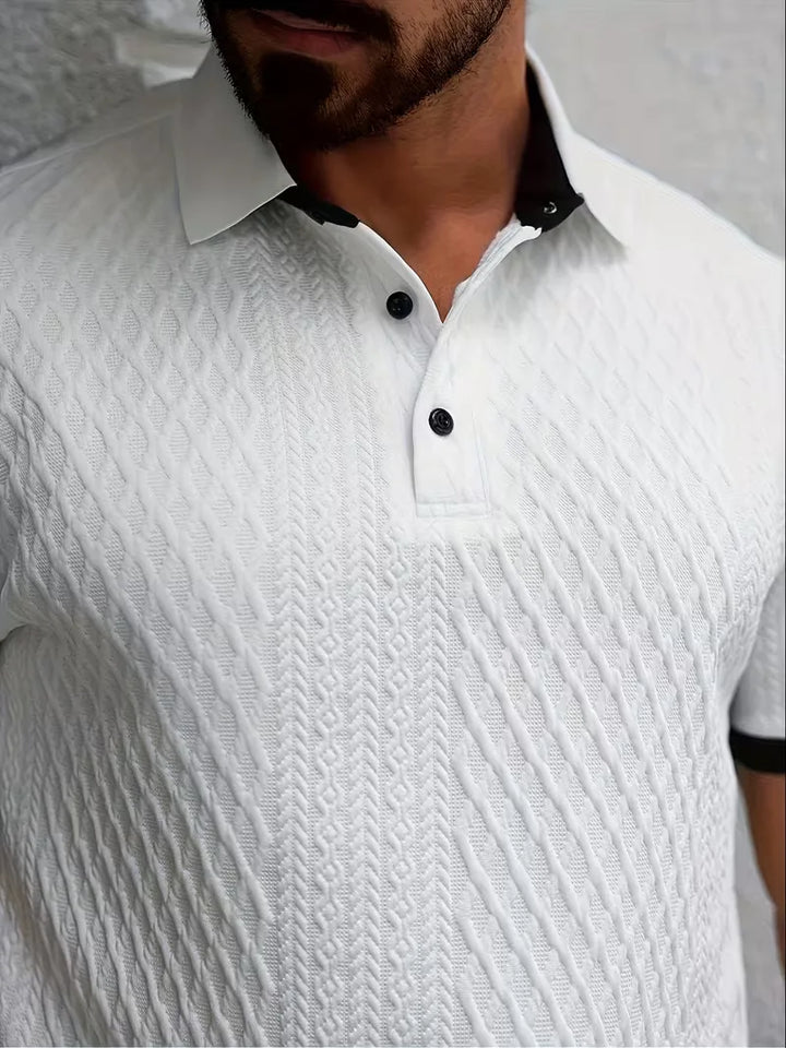 Polo met V-neck en jacquard patroon
