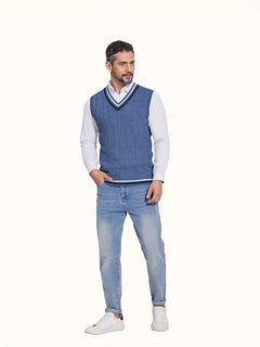 Mouwloos gebreid vest met V-hals
