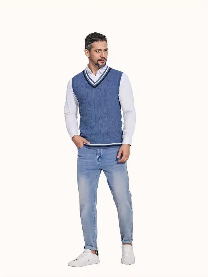 Mouwloos gebreid vest met V-hals