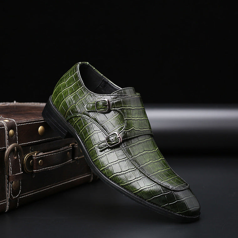 Felix | Leren ademende nette herenschoenen met vierkante teen in de kleur Groen voor heren in stijl geschikt voor alle seizoenen.