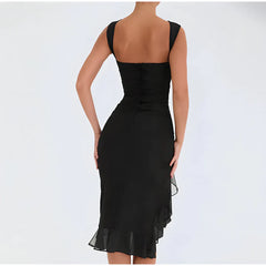 Fenna | Elegante bodycon jurk met ruches in de kleur Zwart voor dames in Party stijl ideaal voor de lente.