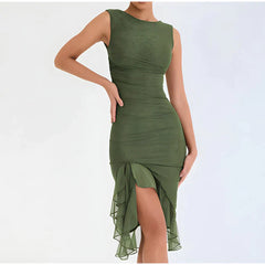Fenna | Elegante bodycon jurk met ruches in de kleur Groen voor dames in Party stijl ideaal voor de lente.