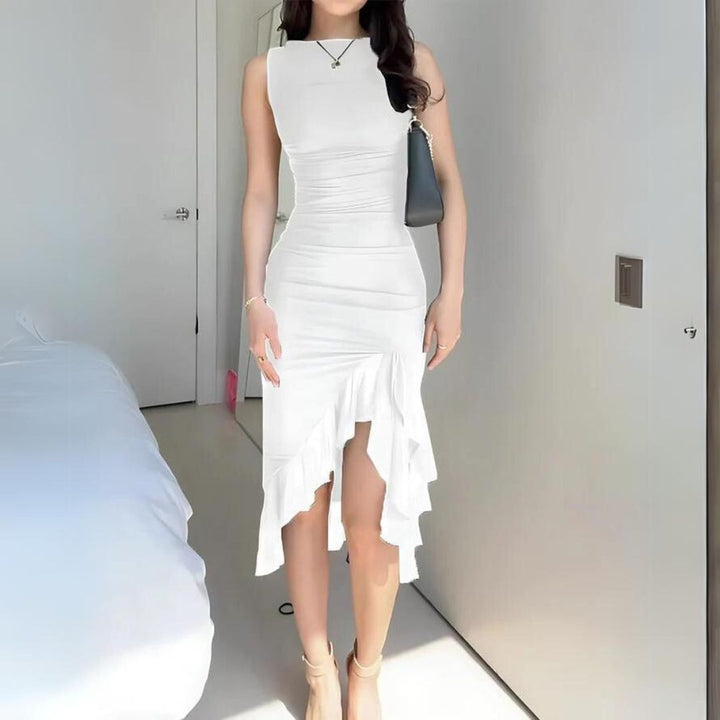 Fenna | Elegante bodycon jurk met ruches in de kleur Wit voor dames in Party stijl ideaal voor de lente.