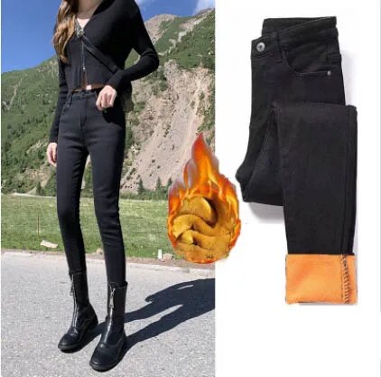 Fieke | Warm gevoerde damesjeans in de kleur Zwart/Geel voor dames in stijl geschikt voor alle seizoenen.