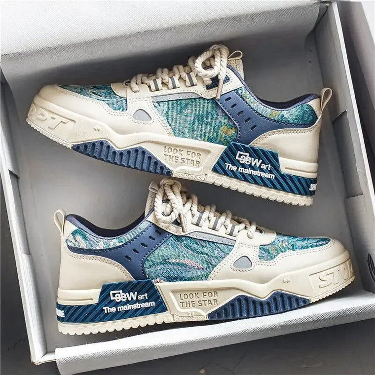 Finn | Kunst geïnspireerde blauw-witte herenschoenen in de kleur Blauw voor heren in stijl geschikt voor alle seizoenen.