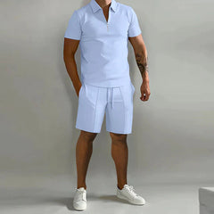 Giel | Luxe polo en short zomerset voor heren in de kleur Lichtblauw voor heren in stijl ideaal voor de zomer.