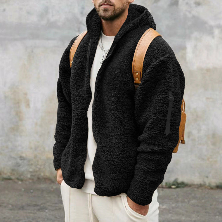 Hermy | Zachte fleecejack in de kleur Zwart voor heren in Lounge stijl ideaal voor de winter
