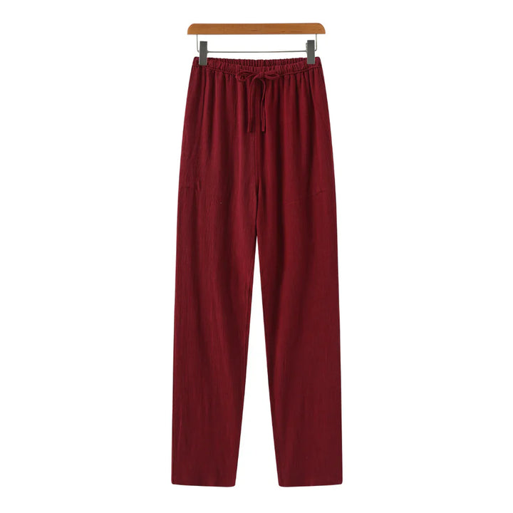 Hessel | Linnen slim fit pantalon in de kleur Rood voor heren in Beach stijl geschikt voor alle seizoenen.