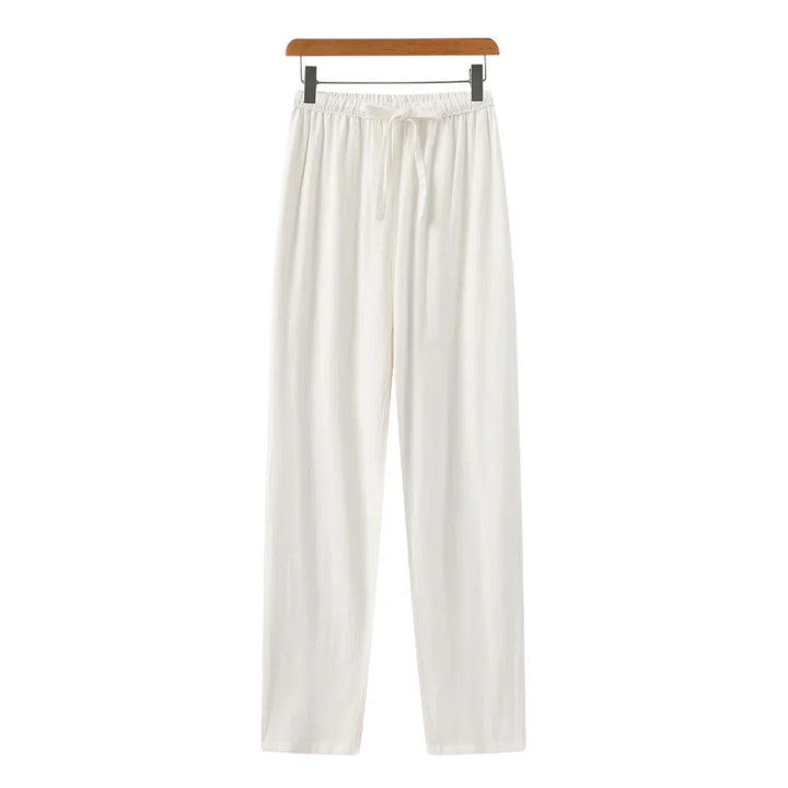 Hessel | Linnen slim fit pantalon in de kleur Wit voor heren in Beach stijl geschikt voor alle seizoenen.