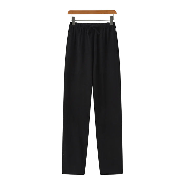 Hessel | Linnen slim fit pantalon in de kleur Zwart voor heren in Beach stijl geschikt voor alle seizoenen.