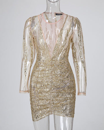 Isabel | Bodycon jurk met glitters voor vrouwen in de kleur Goud voor dames in Party stijl ideaal voor de lente.
