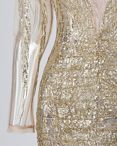 Isabel | Bodycon jurk met glitters voor vrouwen in de kleur Goud voor dames in Party stijl ideaal voor de lente.
