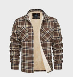 Jasper | Elegant heren flanellen jack in vintage stijl met fleece voering in de kleur Khaki voor heren in Lounge stijl ideaal voor de herfst.